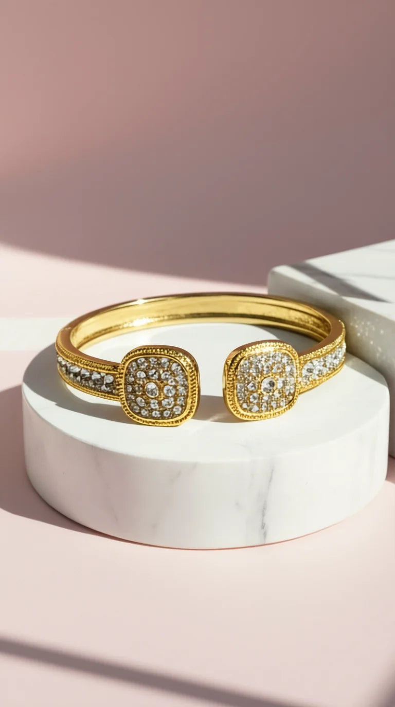 Cushion Cuff Crystal Stainless Steel Bangle