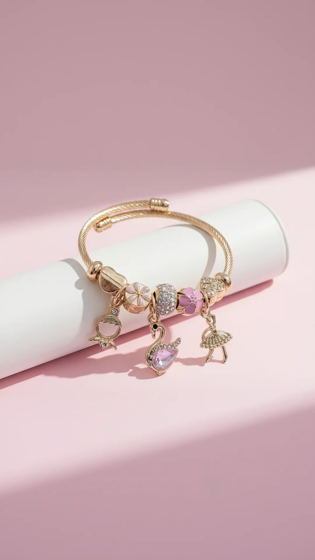 Ballerina & Swan Crystal Charm Breaded Bracelet