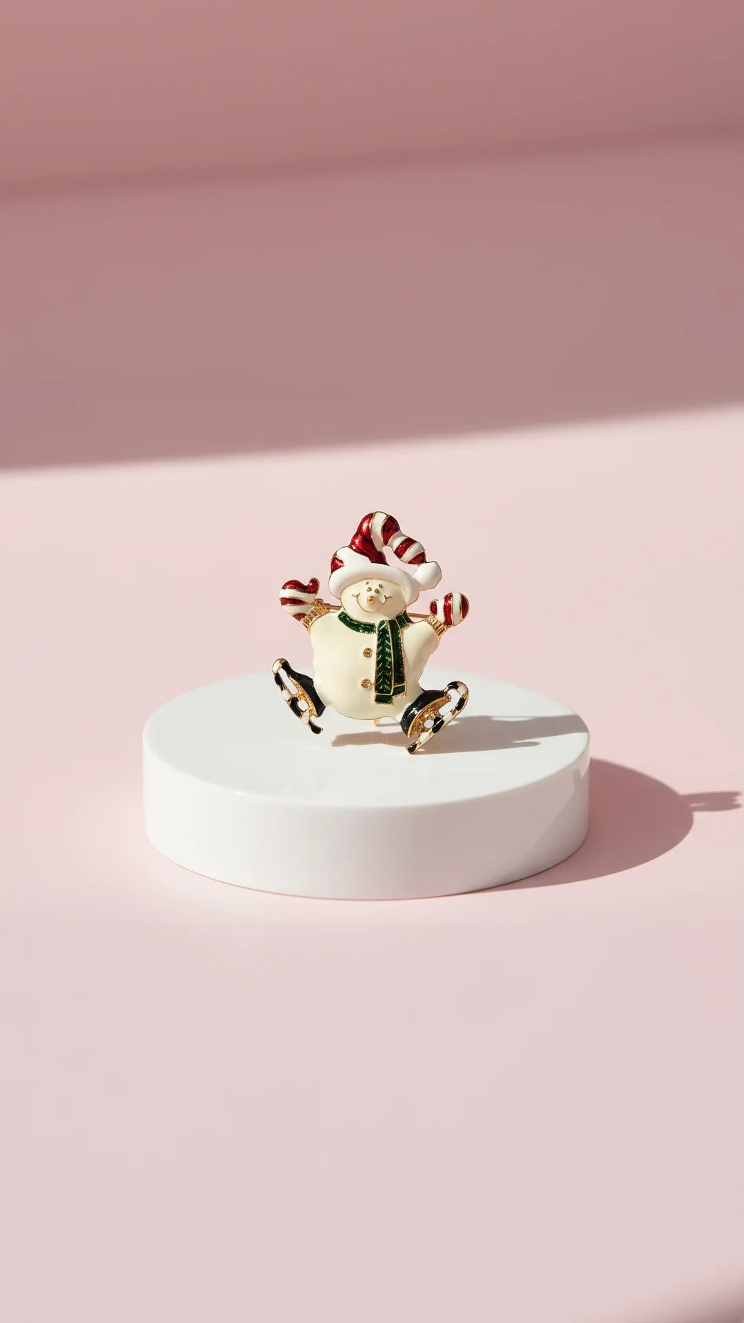 Ice Skating Happy Snowman Festive Brooch