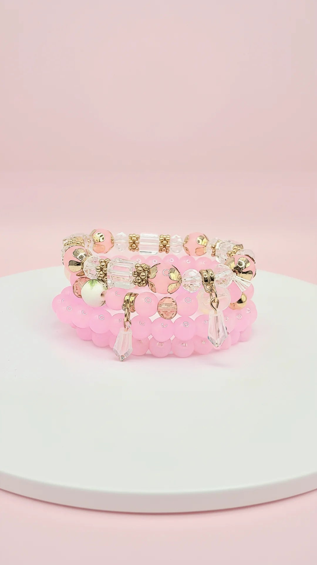 Gold Crystal Charm Ceramic Beaded Bracelet