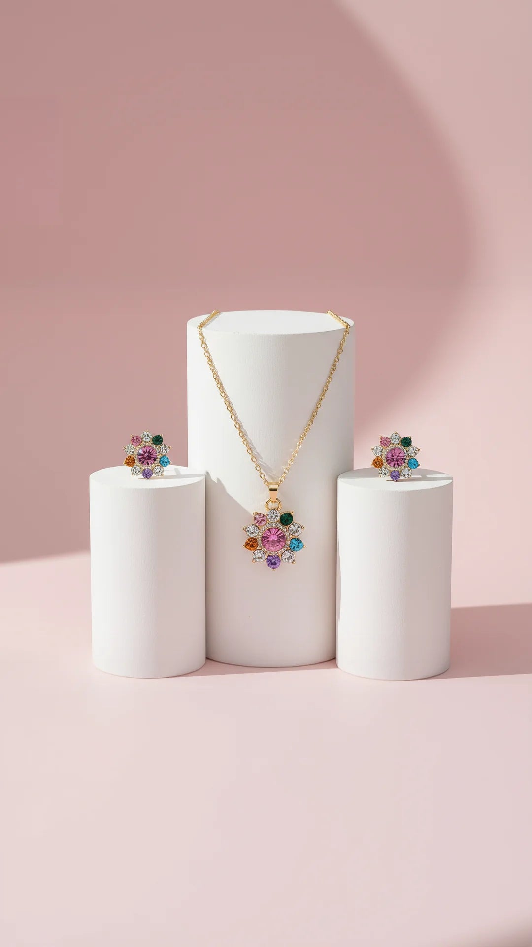 Flower Cluster Crystal Necklace & Earrings Set