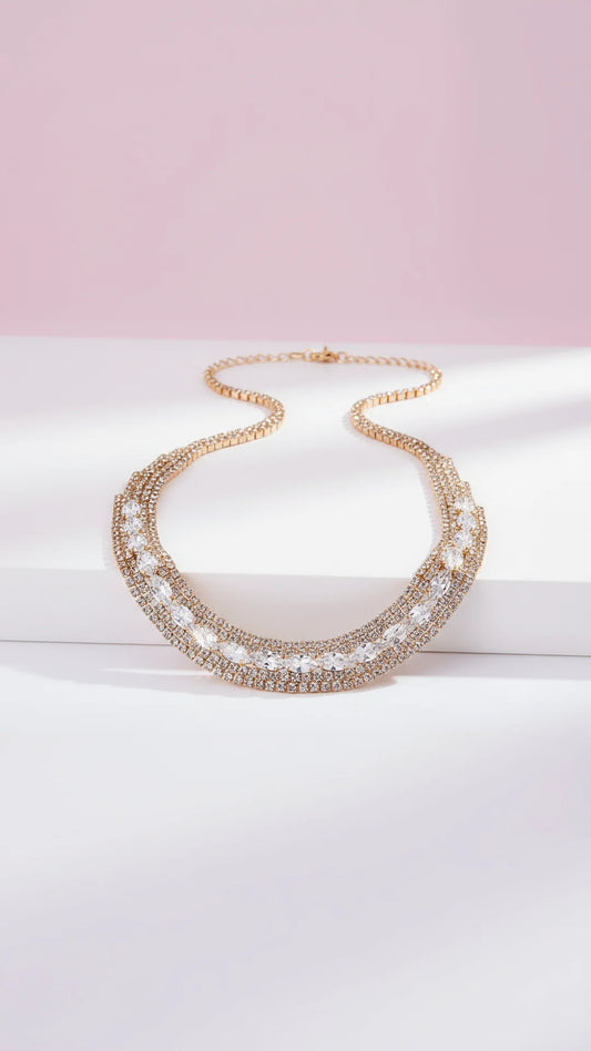 Curved Crystal Collar Necklace