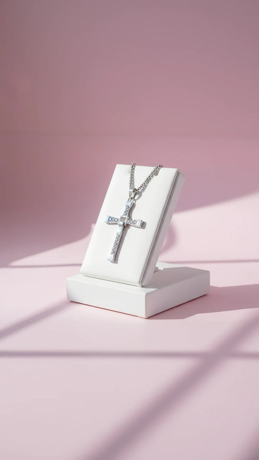 Silver Crystal Cross Symbolic Necklace