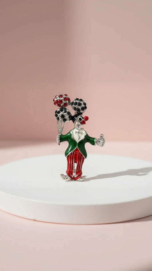 Clown With Crystal Flower Bunch Brooch
