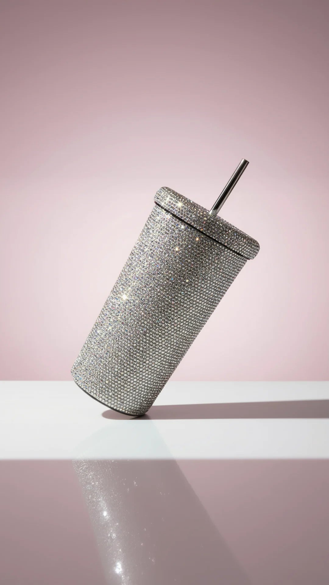 Crystal Stainless Steel Water Bottle With Straw