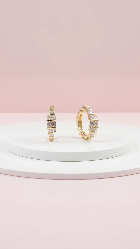 Baguette Huggie Hoop Crystal Earrings