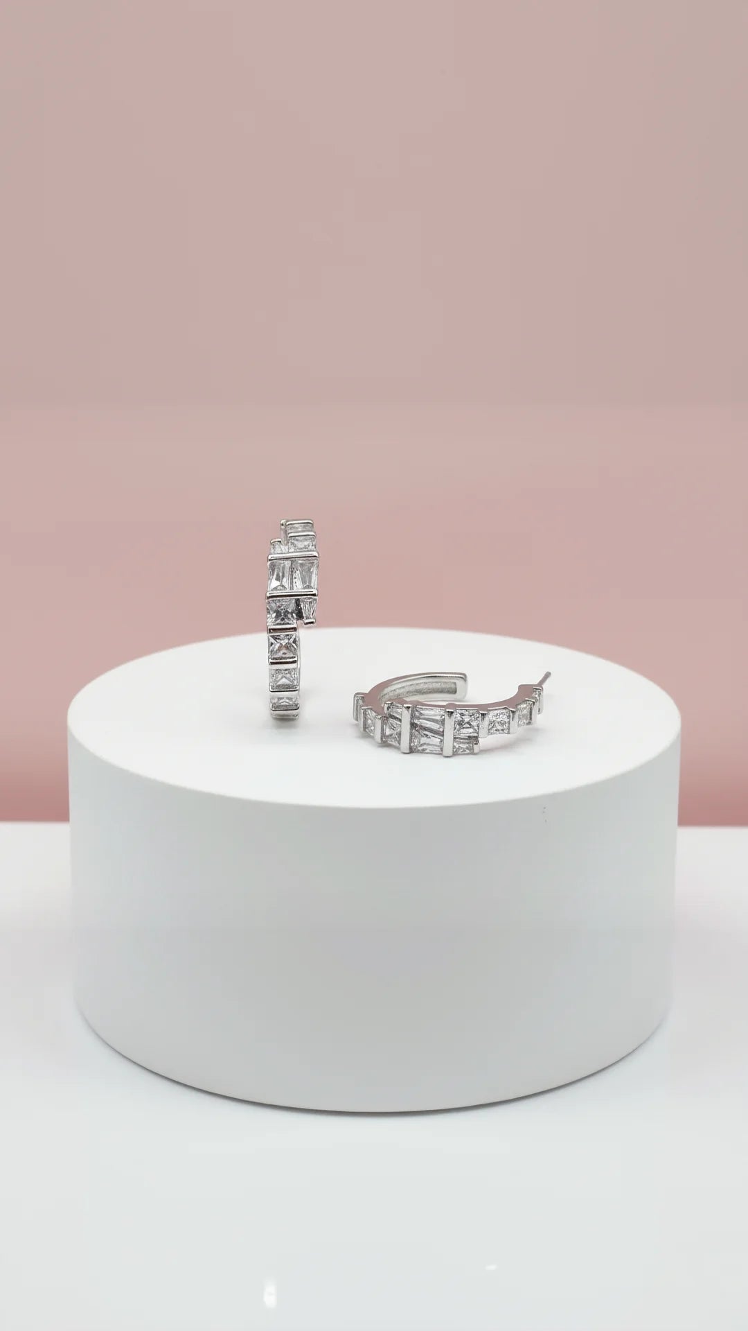 Baguette Huggie Hoop Crystal Earrings