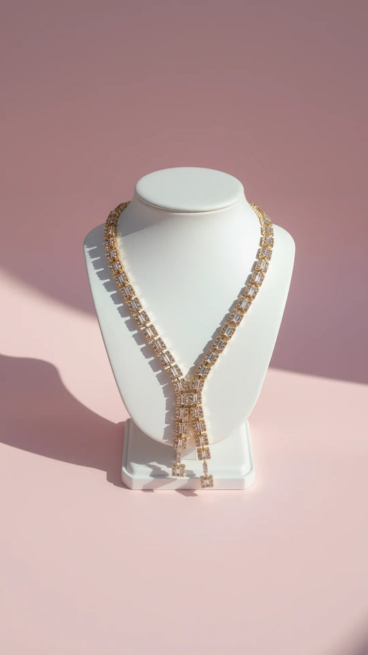 Gold Square Long Crystal Necklace