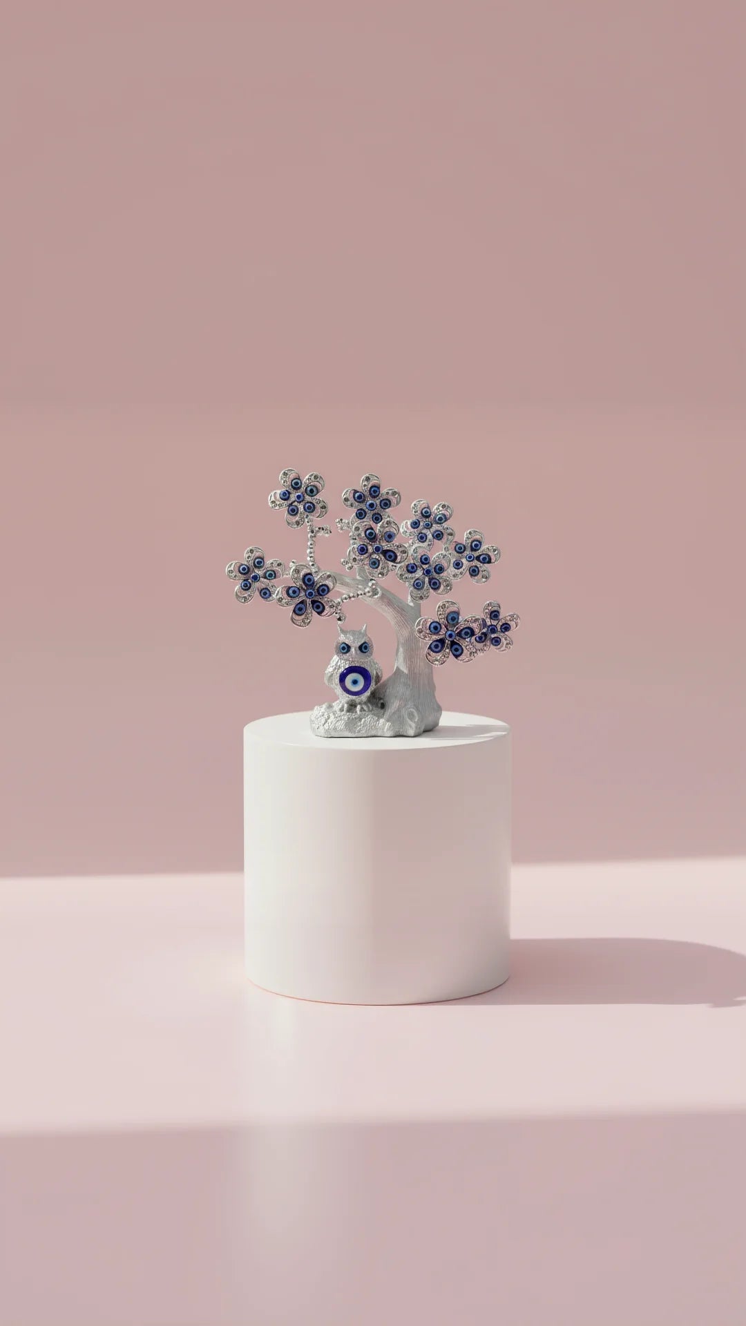 Silver Owl Evil Eye Tree Gift Boxed