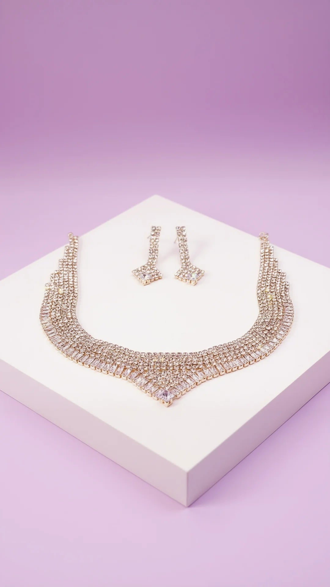 Baguette Cut Crystal Necklace & Earrings set