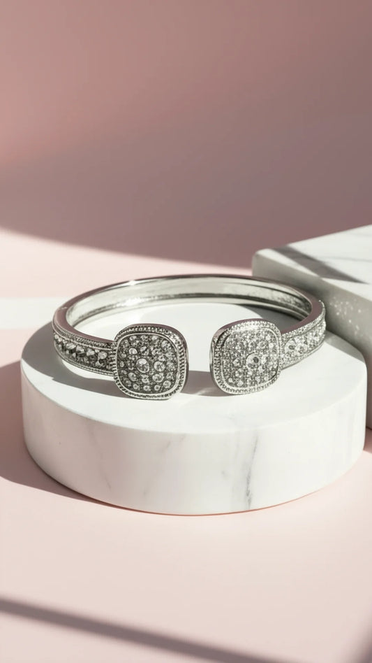 Cushion Cuff Crystal Stainless Steel Bangle