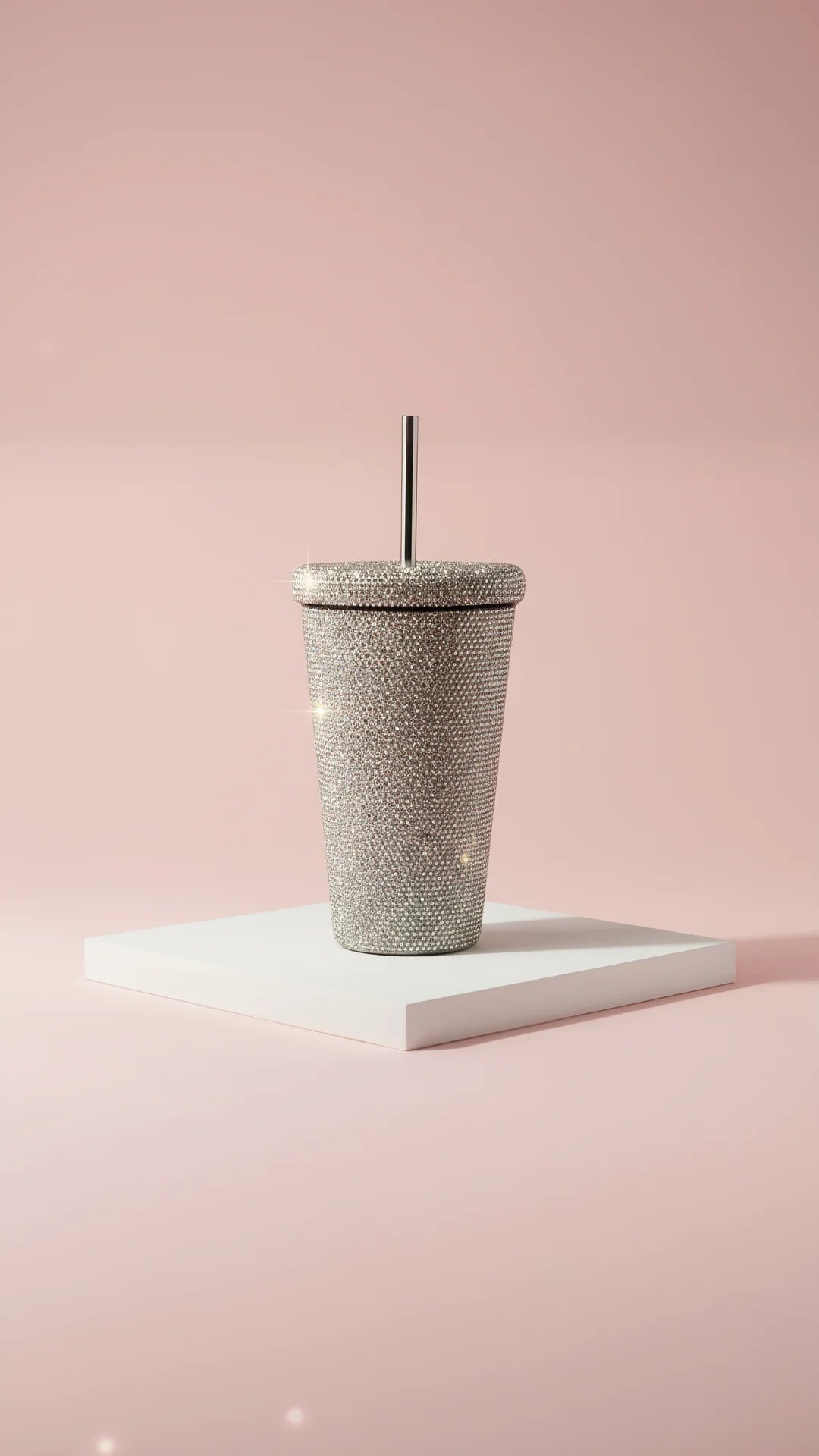 Crystal Stainless Steel Water Bottle With Straw