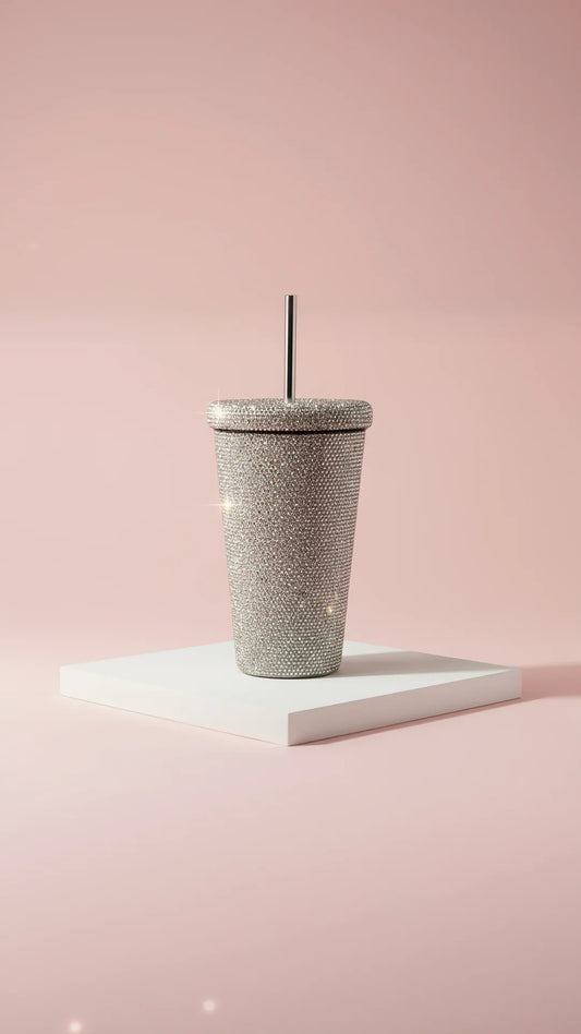 Crystal Stainless Steel Water Bottle With Straw