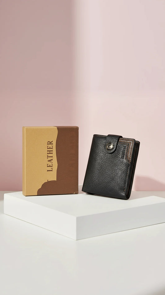 Black & Brown Leather Bifold Wallet With Gift Box