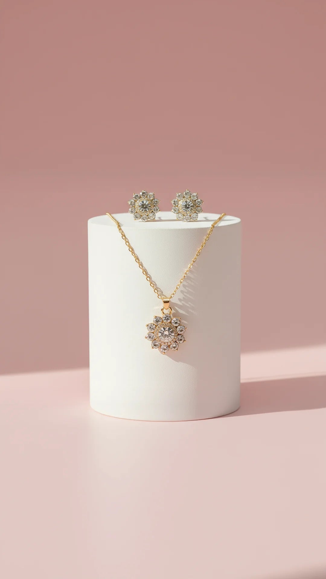Flower Cluster Crystal Necklace & Earrings Set