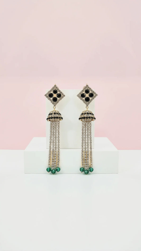 Green Tassel Drop & Dangle Crystal Earrings