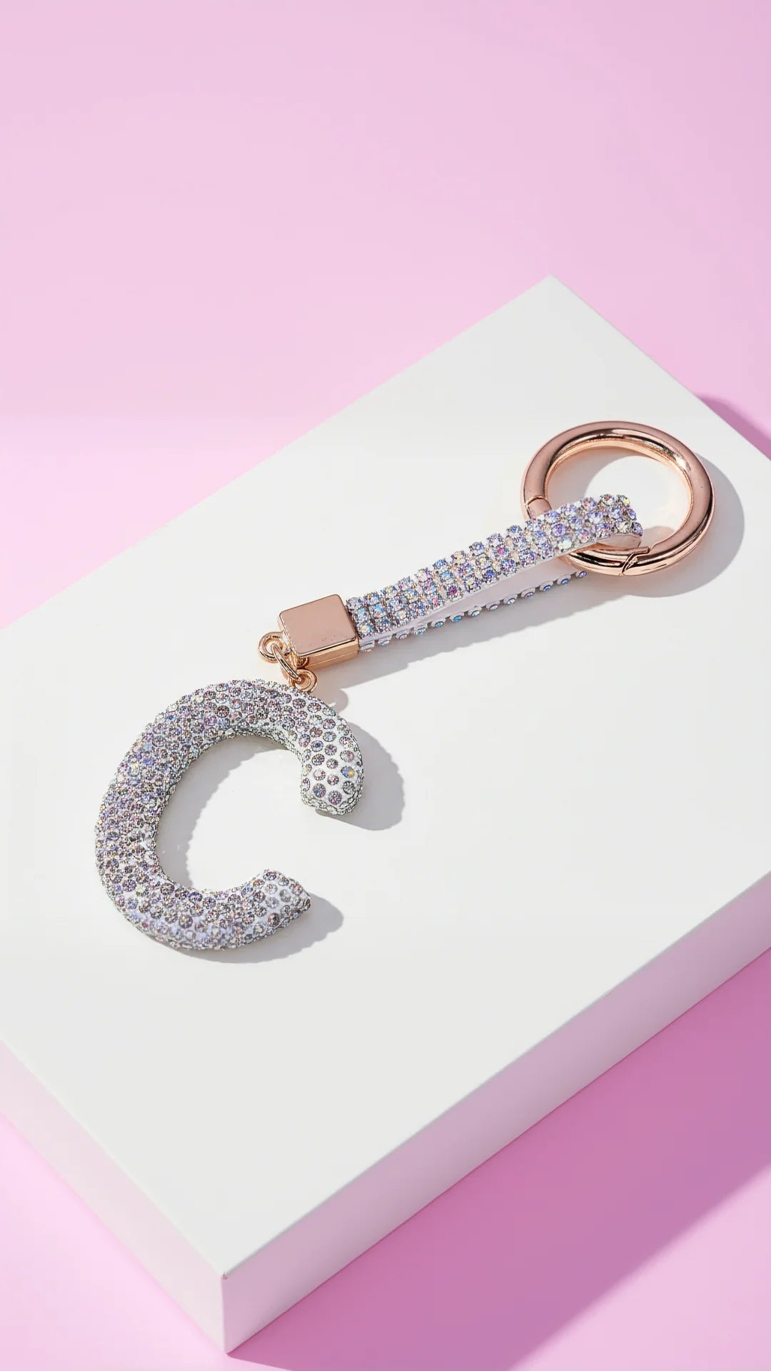 Initial Letter Silver Crystal Glam Key Ring