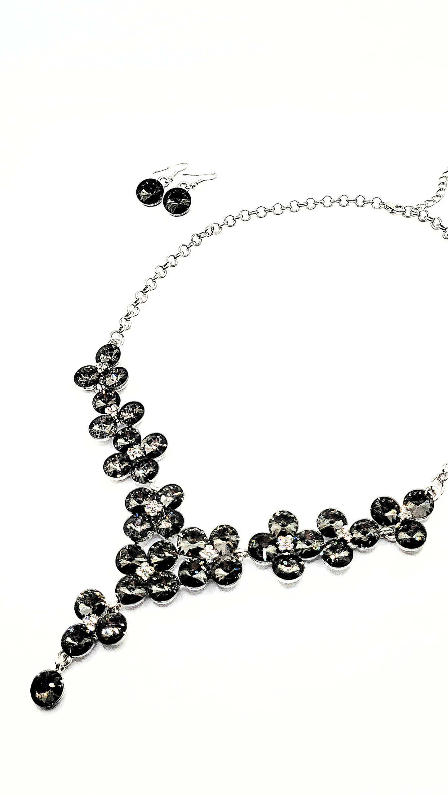 Black Flower Crystal Necklace Set
