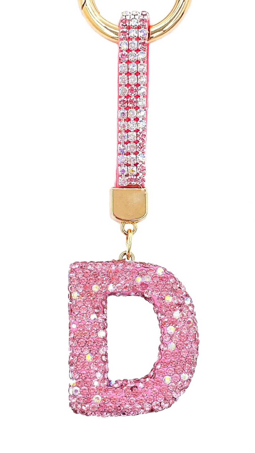 Initial Letter Baby Pink Crystal Key Ring & Bag Charm