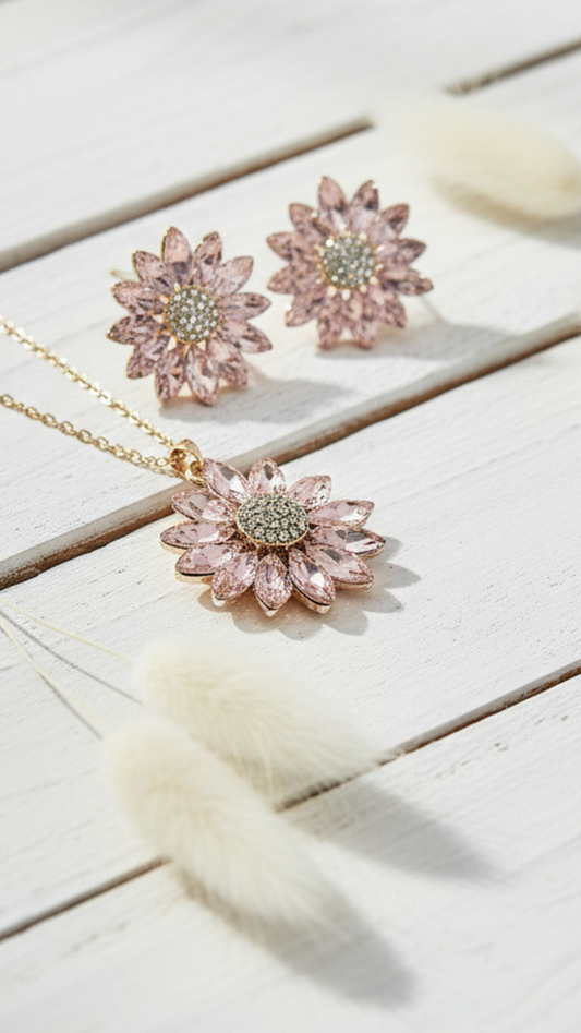 Flower Crystal Necklace & Earrings Set