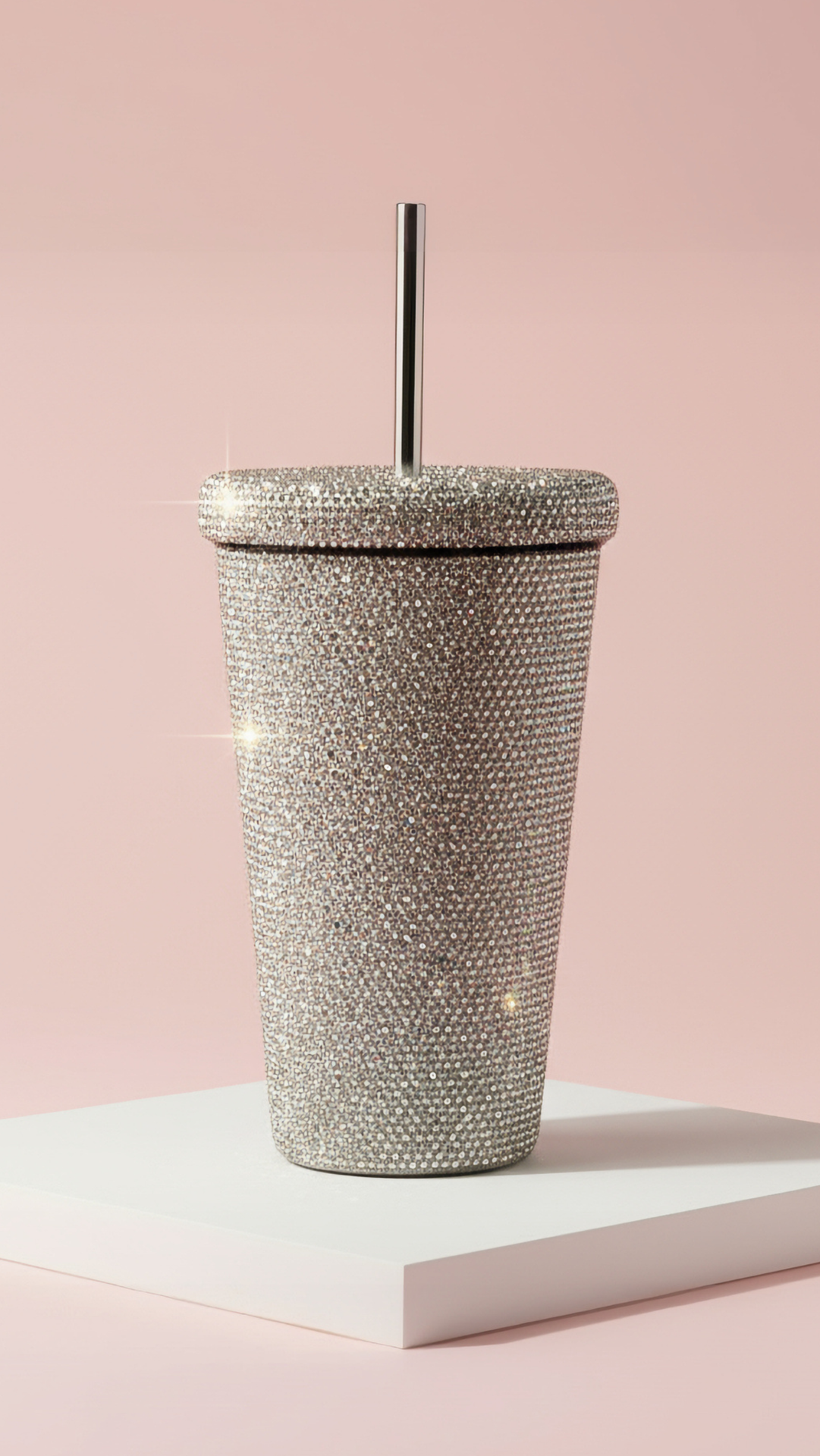 Crystal Stainless Steel Water Bottle With Straw