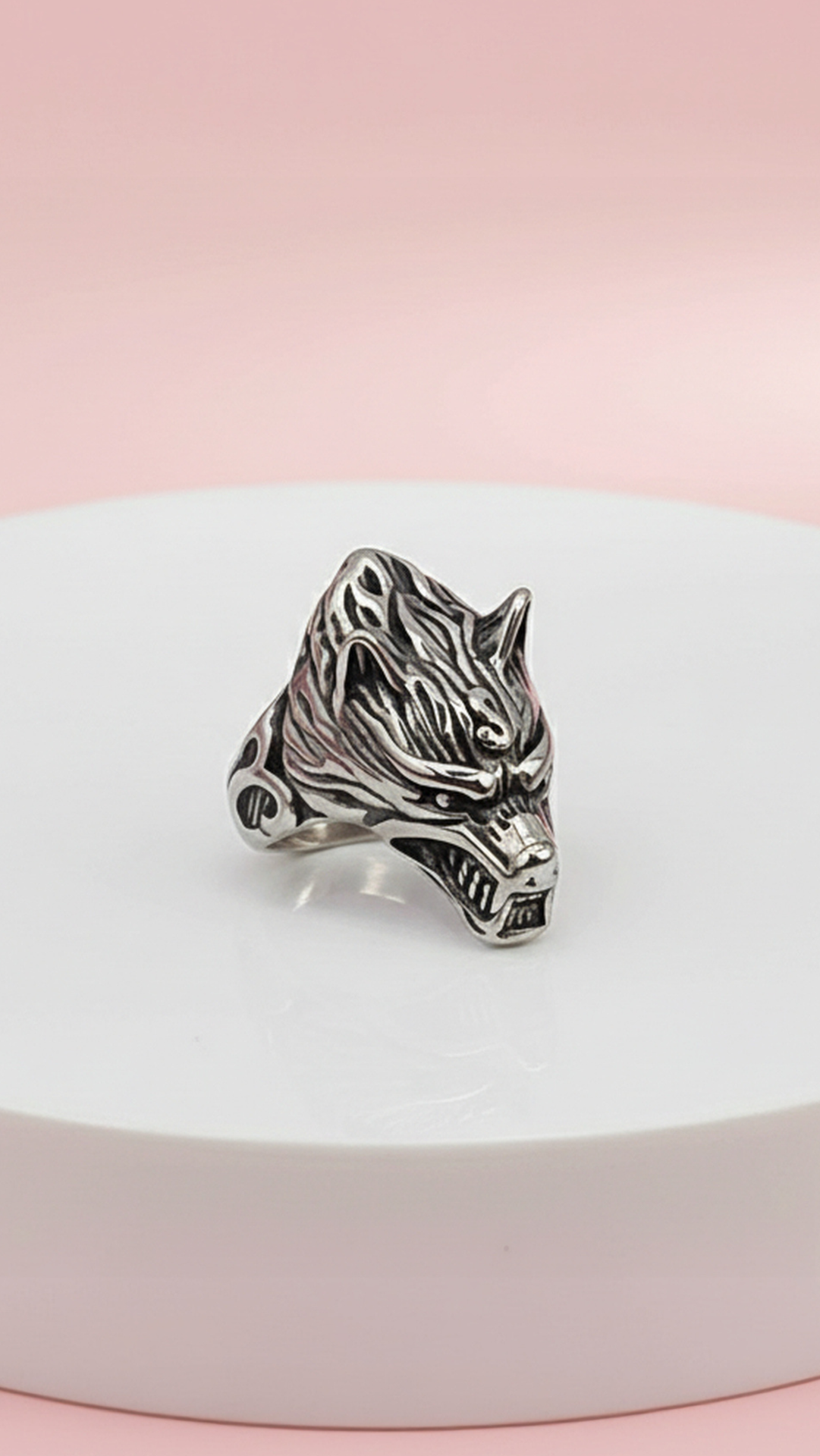 Stainless Steel Wolf Men's Biker Ring