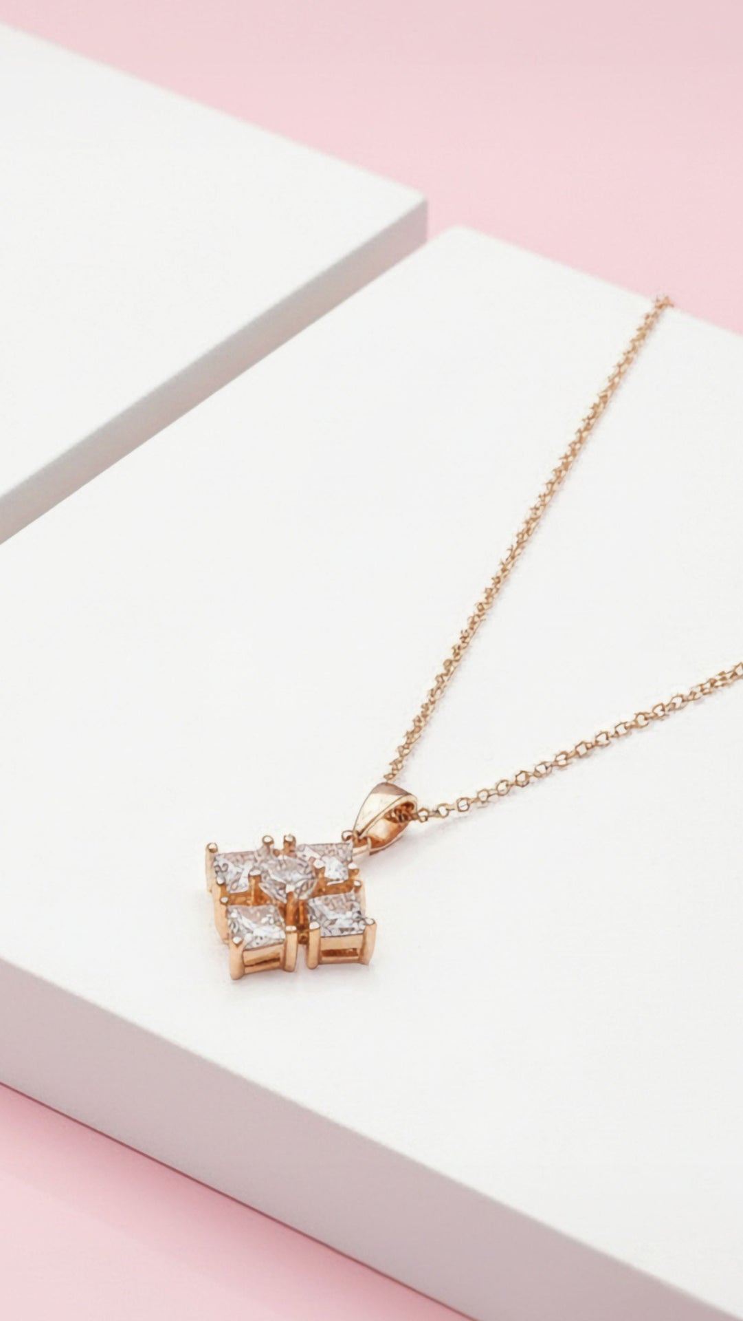 Square Crystal Pendant Necklace