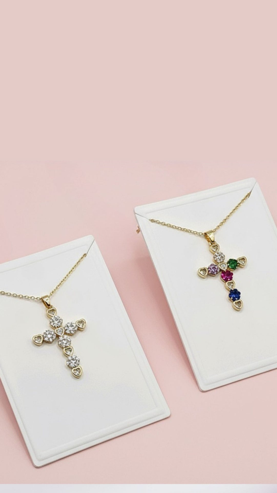 Heart Link Crystal Flower Cross Pendant Necklace