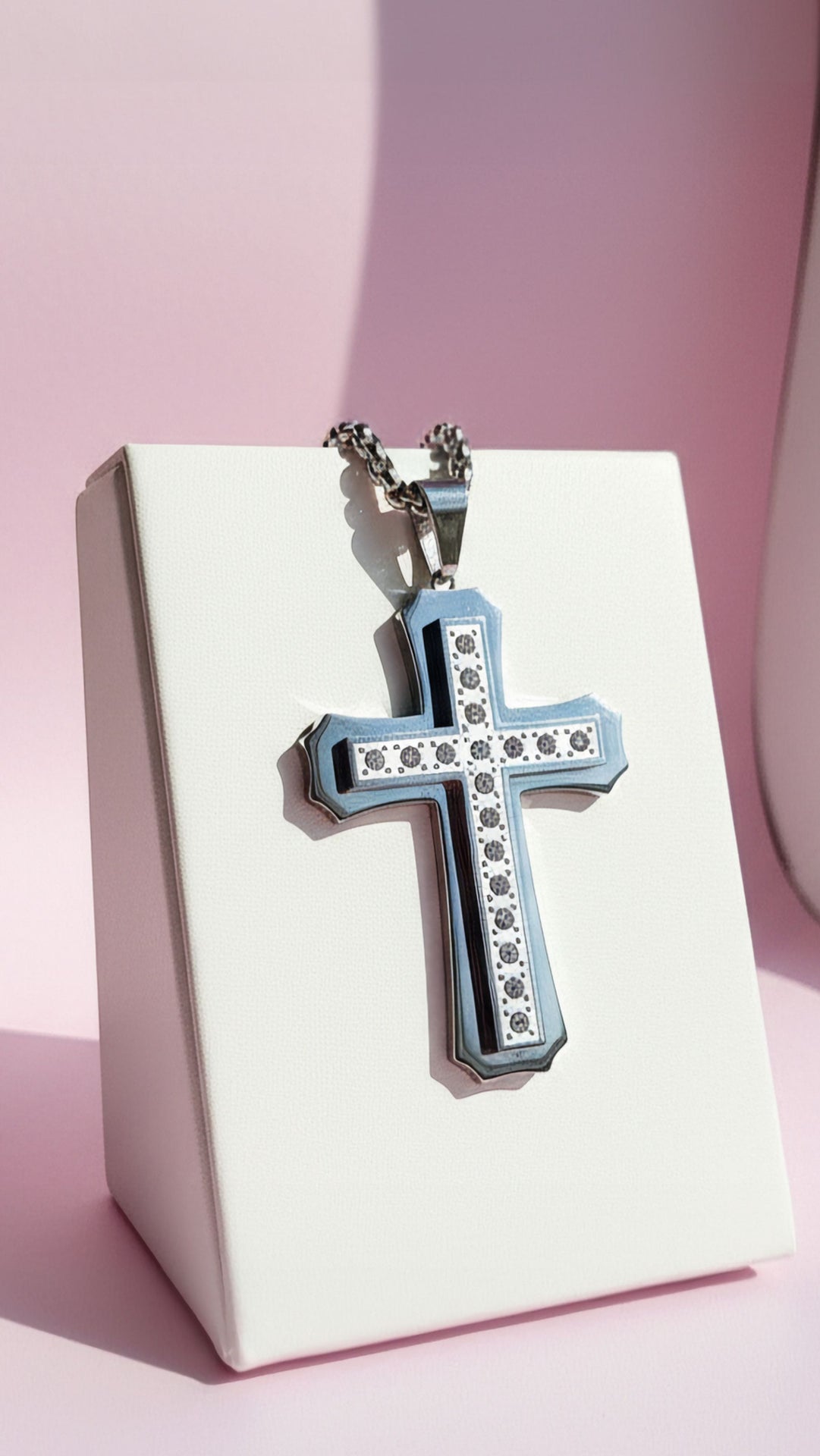 Crystal Silver Cross Necklace