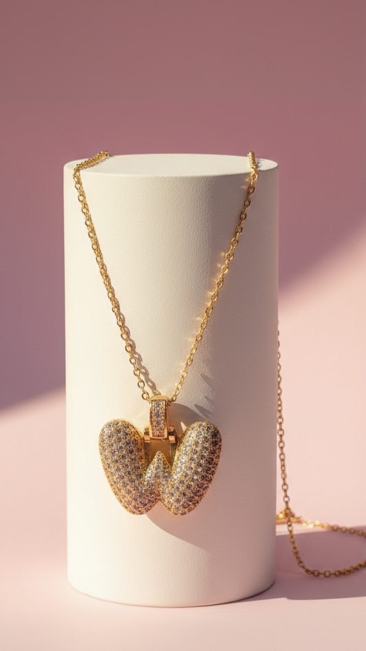 Initial Bubble Letter Crystal Necklace