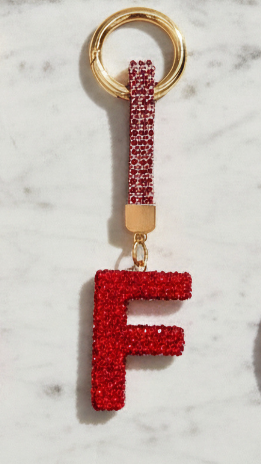 Initial Letter Red Crystal Glam Key Ring & Bag Charm