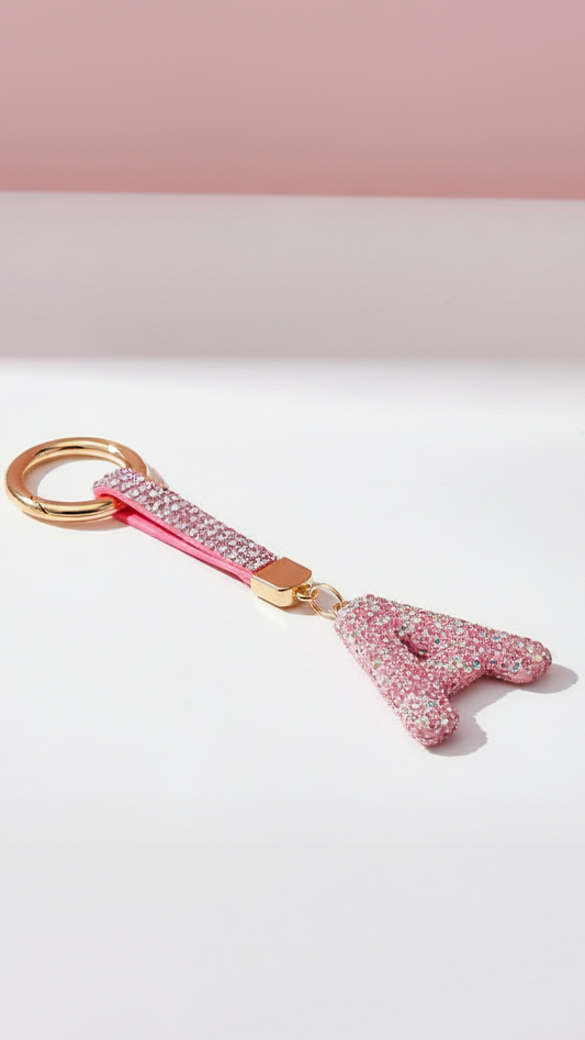 Initial Letter Baby Pink Crystal Key Ring & Bag Charm