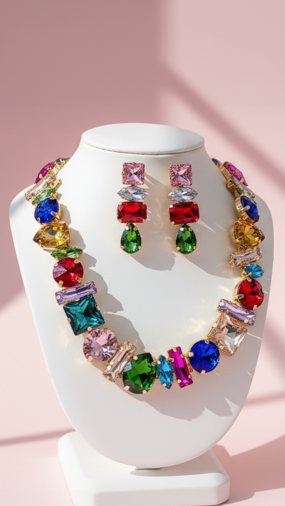 Colorful Statement Crystal Necklace & Earrings Set