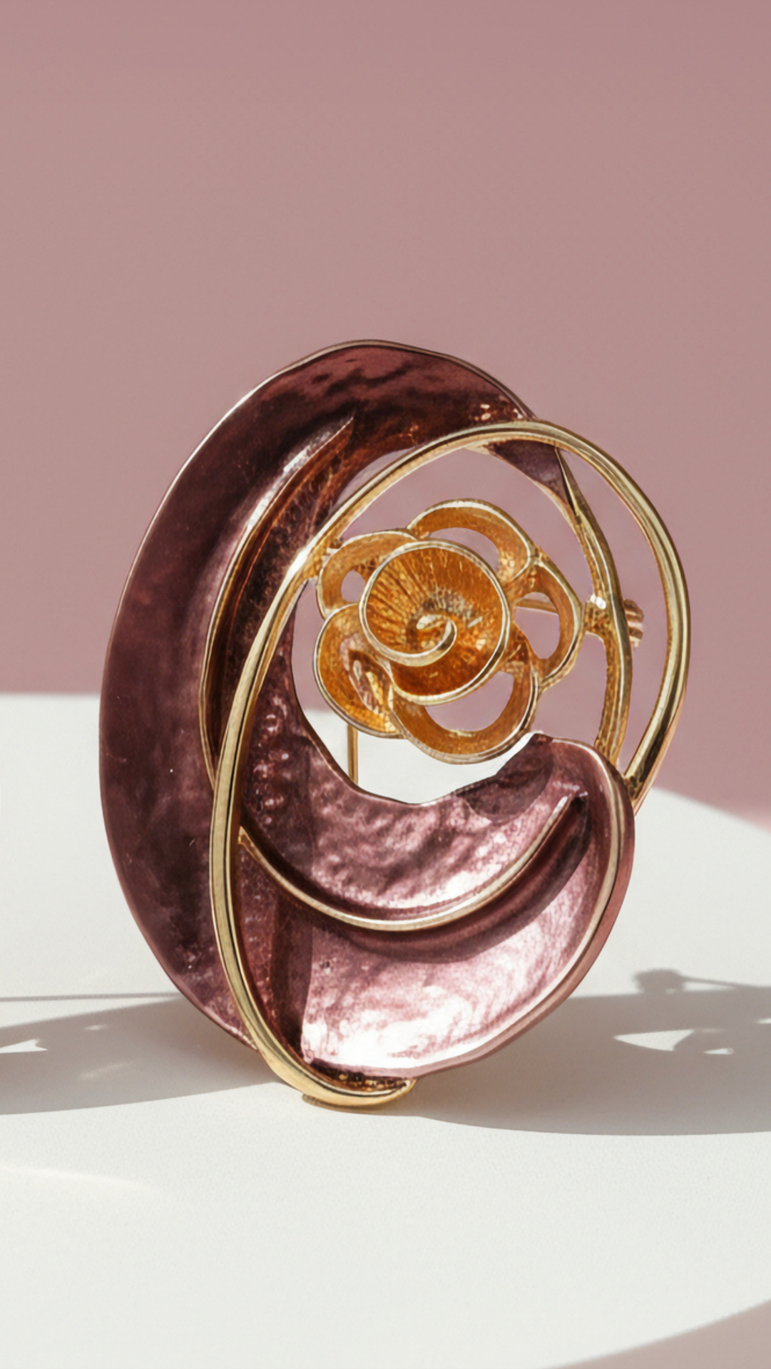 Abstract Gold Curved Rose Magnetic Brooch
