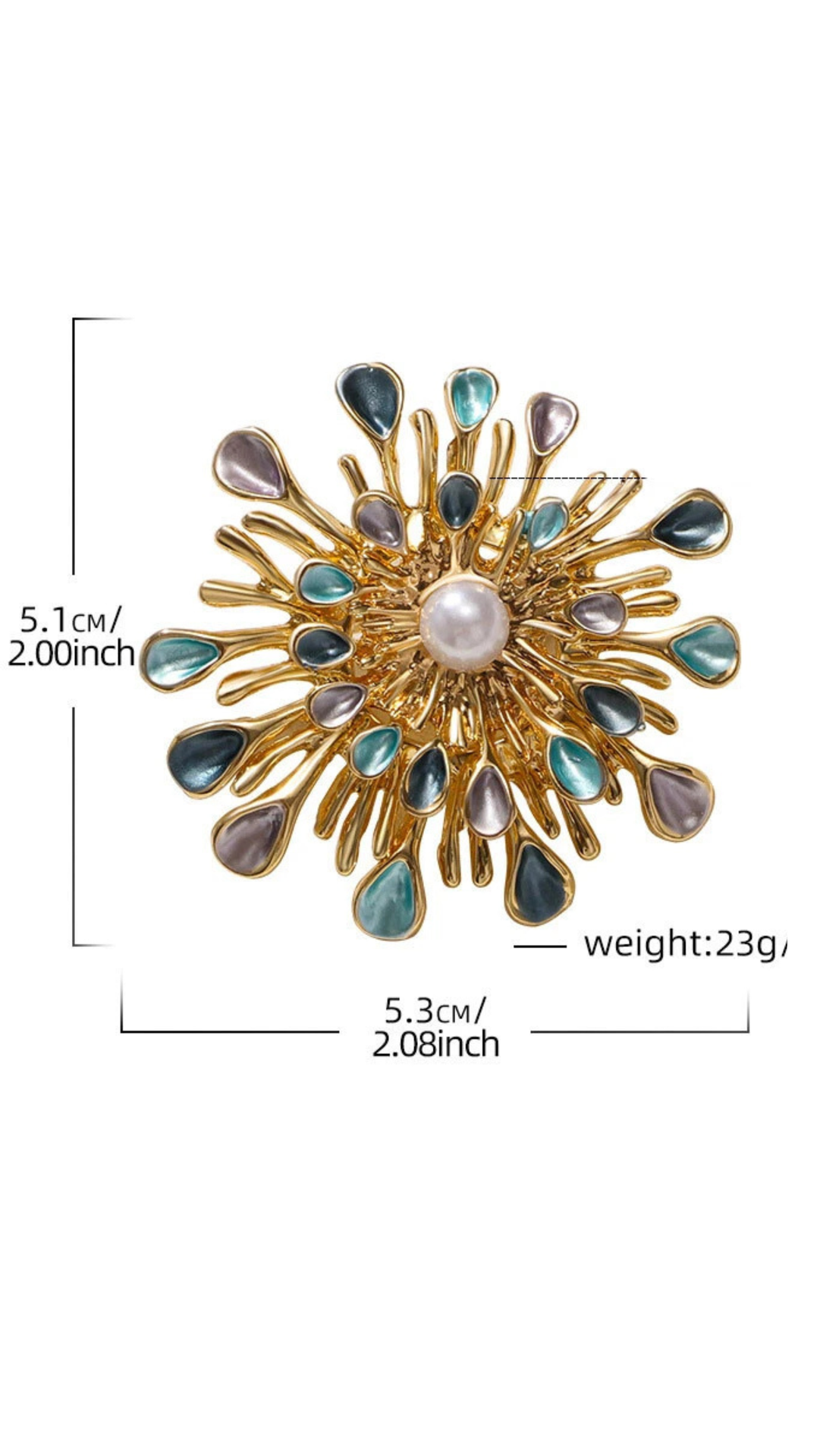 Pearl Star Burst Gold Magnetic Brooch