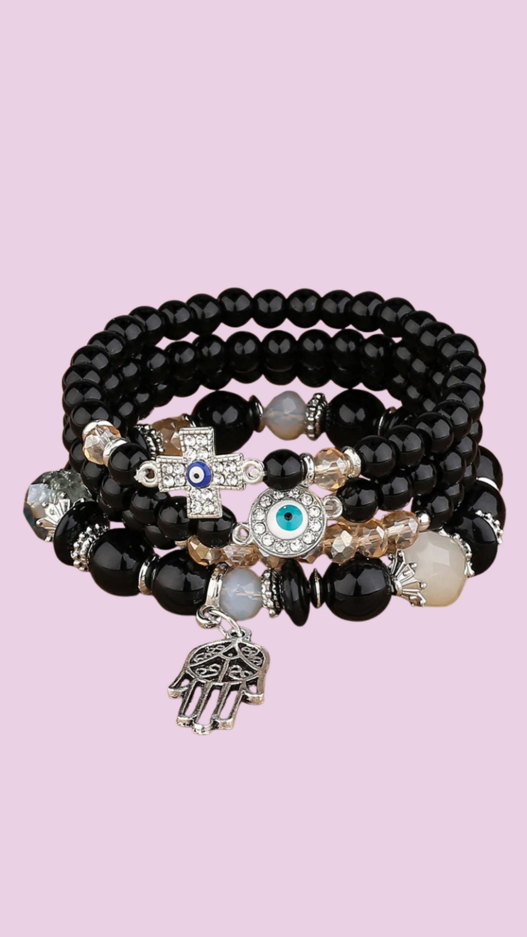 Hamsa Charm Ceramic Beaded Bracelet Set