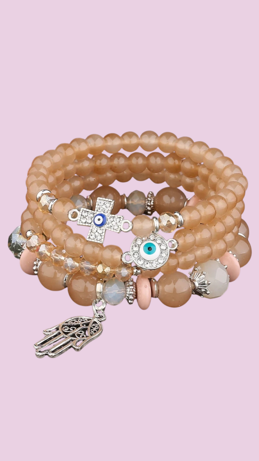 Hamsa Charm Ceramic Beaded Bracelet Set