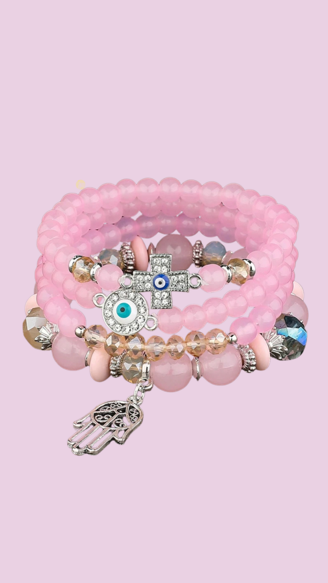 Hamsa Charm Ceramic Beaded Bracelet Set