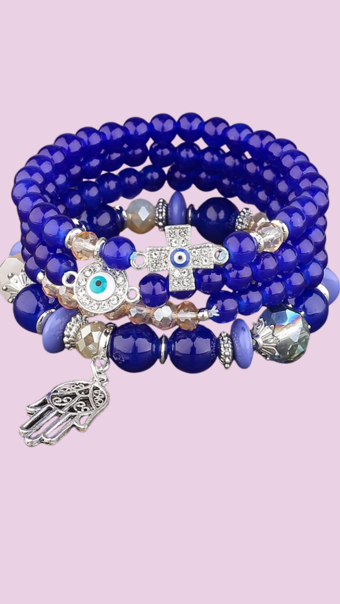 Hamsa Charm Ceramic Beaded Bracelet Set