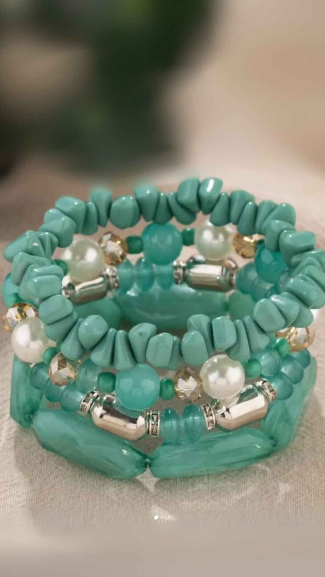 Pearl Charm Ceramic Beaded Bracelet Set