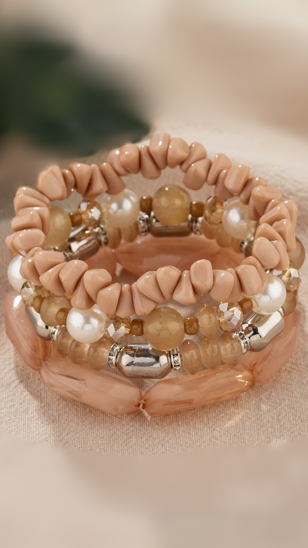 Pearl Charm Ceramic Beaded Bracelet Set