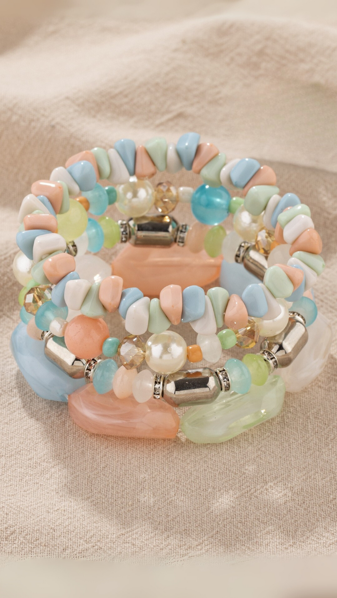 Pearl Charm Ceramic Beaded Bracelet Set