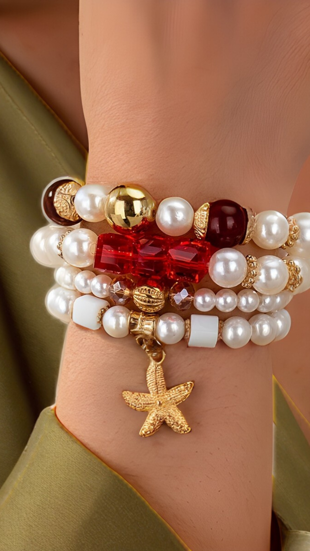 Bliss Seashell Charm Ceramic Beaded Bracelet Set