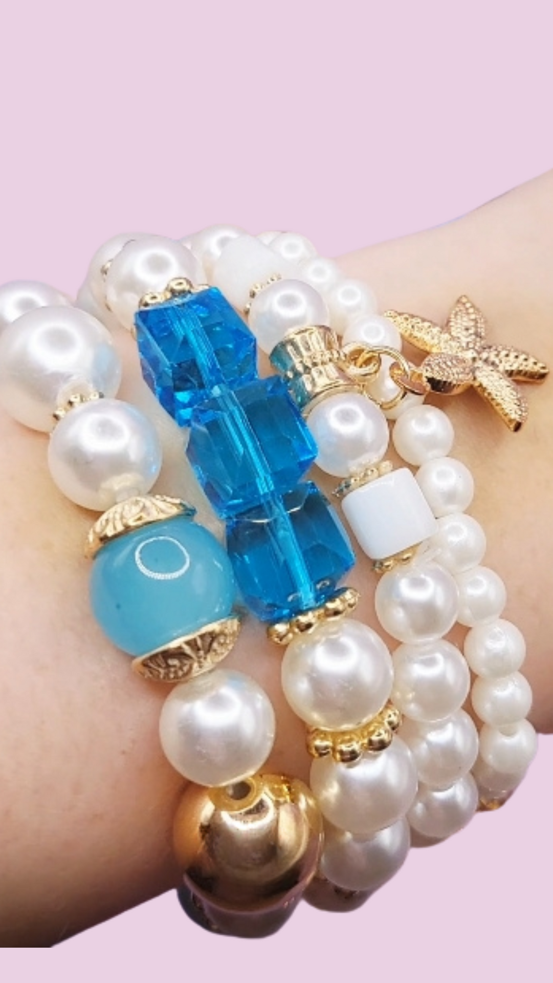 Bliss Seashell Charm Ceramic Beaded Bracelet Set