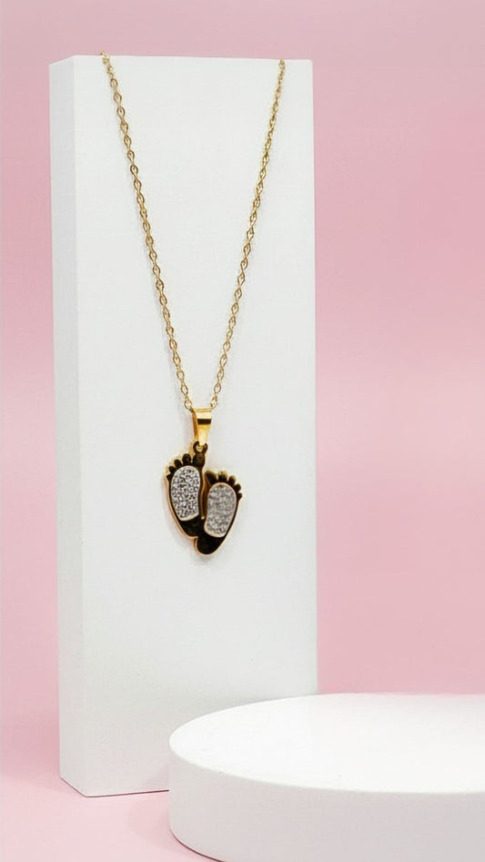 Pavé Crystal Baby Feet Pendant Necklace
