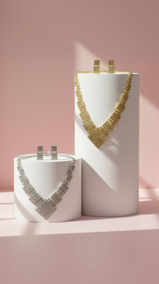 Square Crystal Necklace & Earrings Set