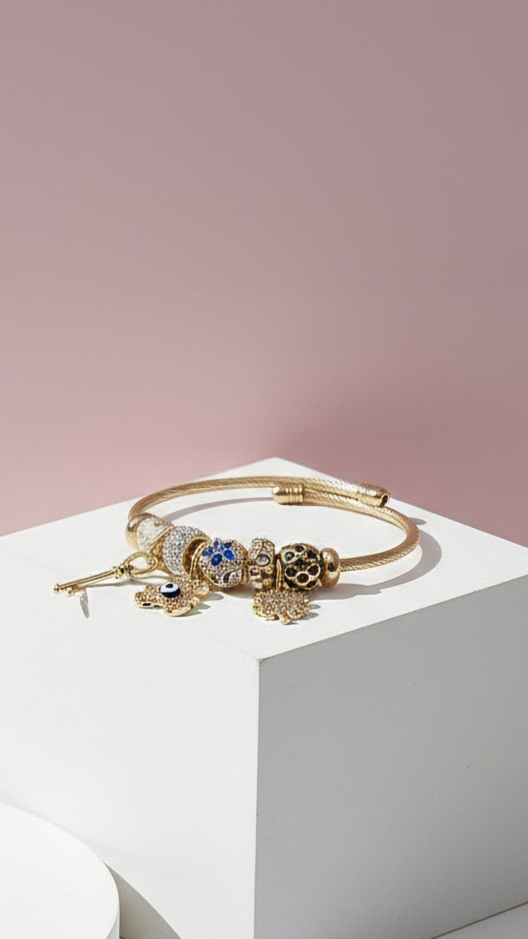 Evil Eye & Clover Crystal Charm Breaded Bracelet