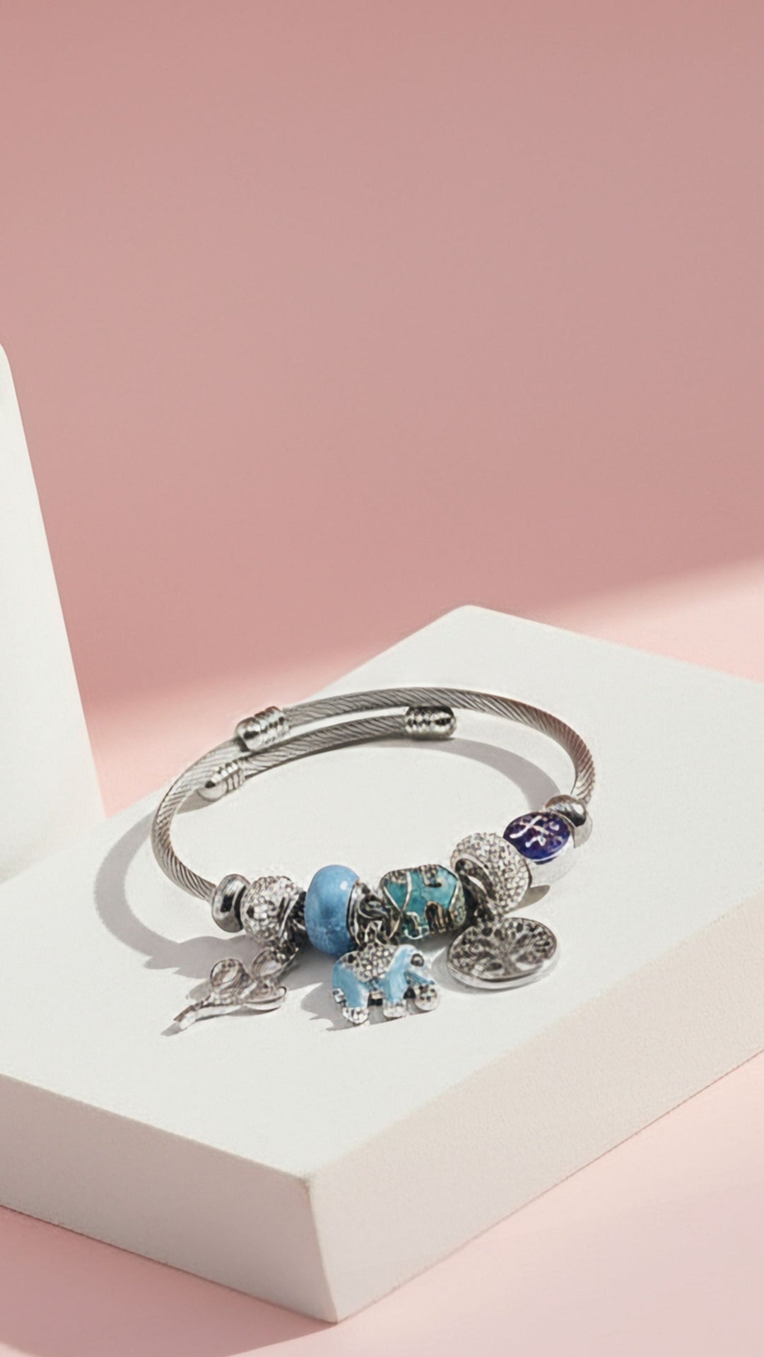 Tree Of Life With Blue Elephant Crystal Charm Breaded Bracelet