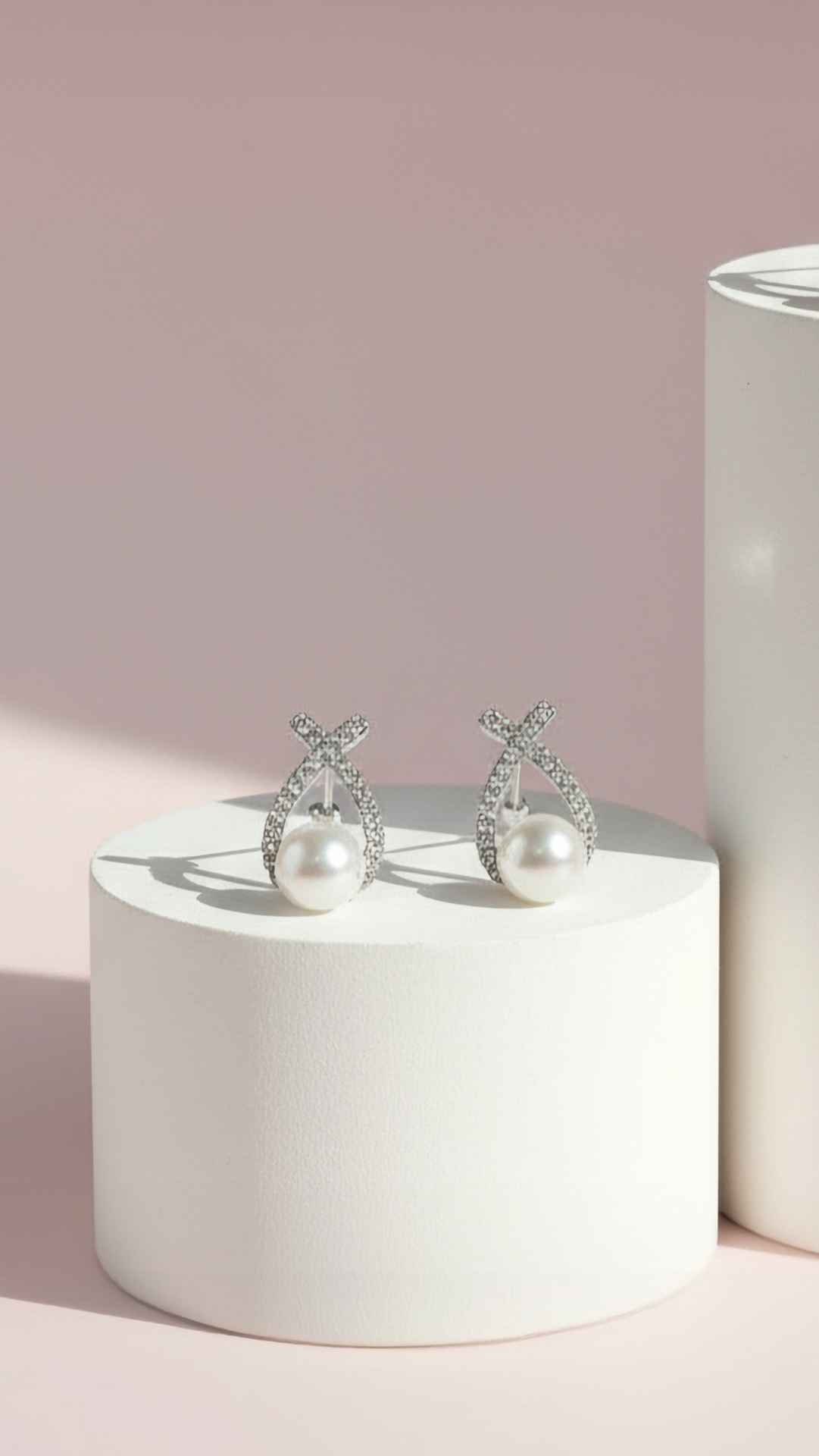 Pearl Crystal Wishbone Cross Stud Earrings