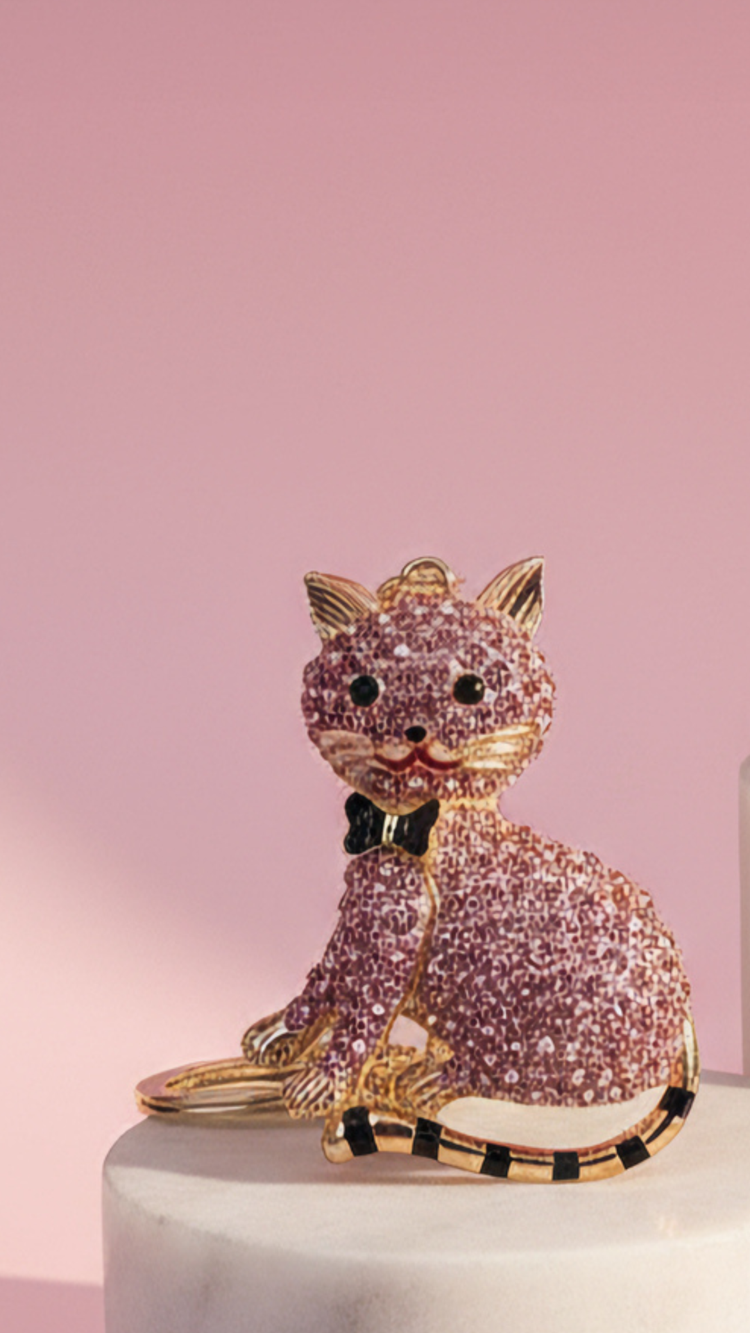 Cat With Bow Tie Crystal Key Ring & Bag Charm